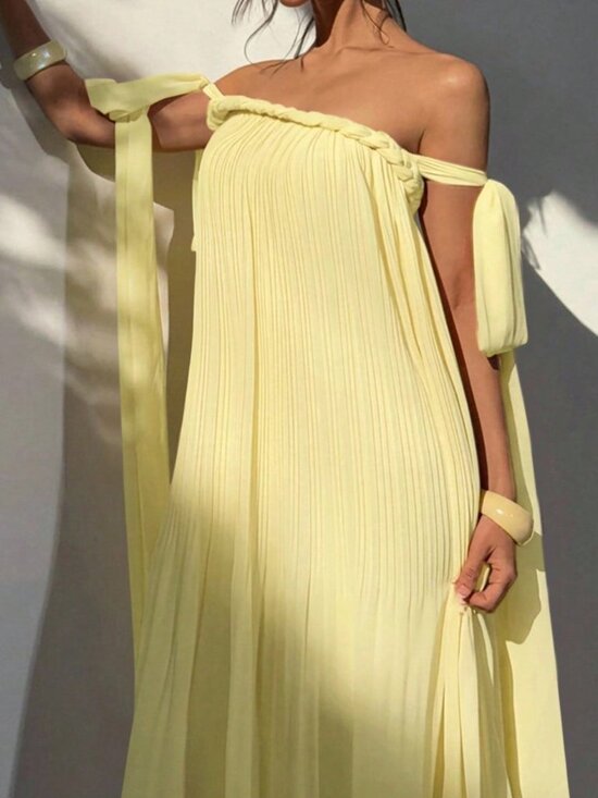 Dresses & Skirts - Light Yellow Bohemian Women's Off-Shoulder Chiffon Maxi A-Line Dress